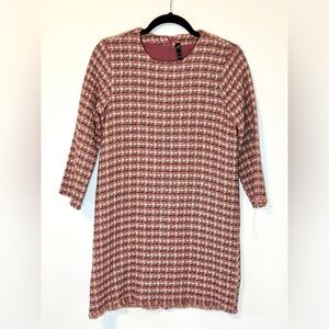 Zara Red and Cream Tweed Long Sleeve Dress